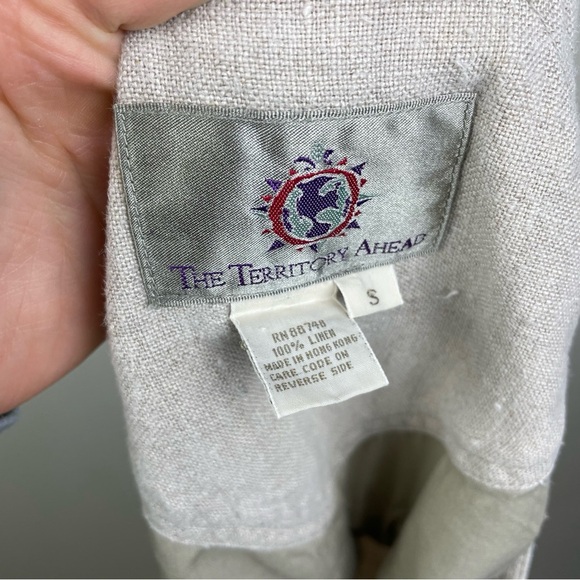 VTG The Territory Ahead Women's Small 100% Linen Tan Cinch Back Overall Shorts - Picture 14 of 16